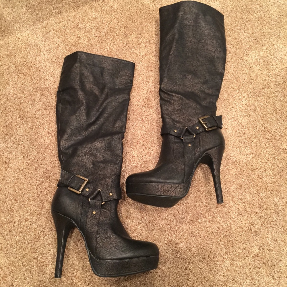 5" Metallic Brown Platform Knee High Boots SZ 7.5